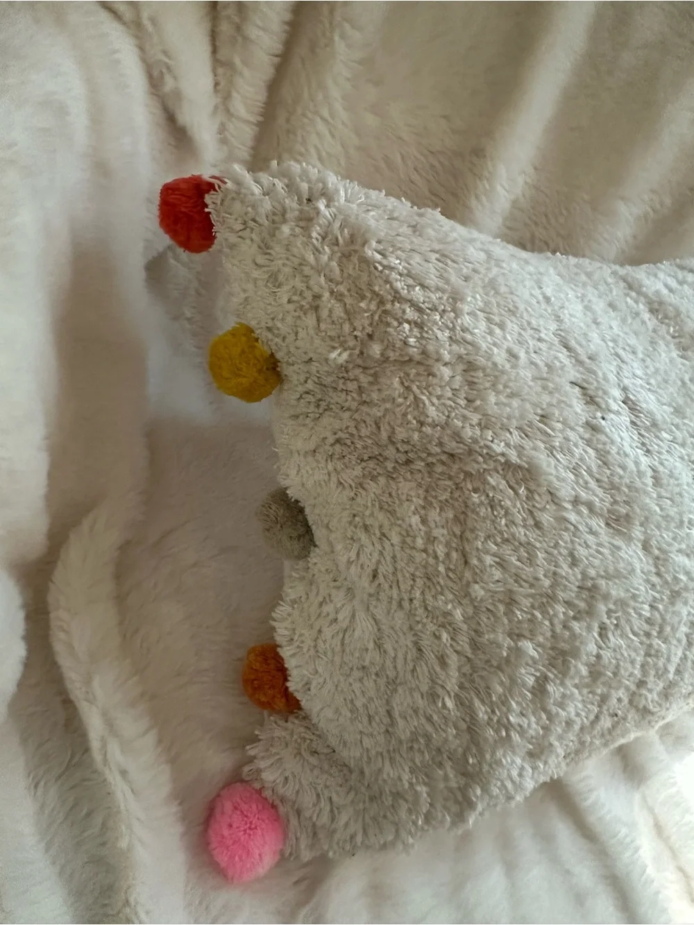 NWT Cozy Cream Sherpa Lumbar Pillow with Colorful Pom Trim